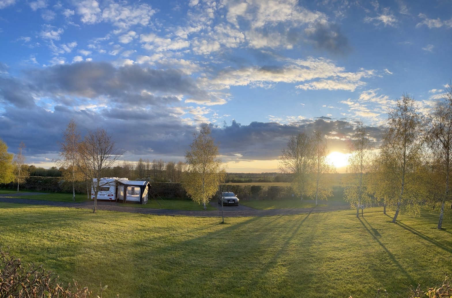 caravan at sunset at Greenhill